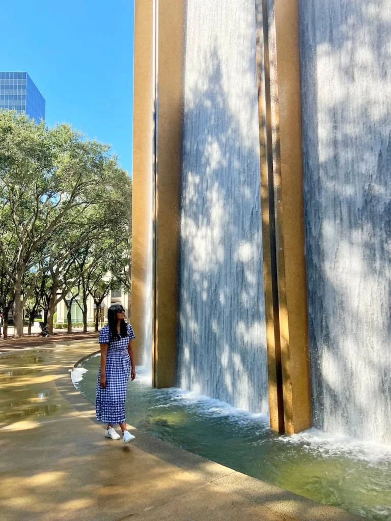 Photo locations in Houston: Gerald D. Hines Waterwall Park with Bejal walking close to the waterwall