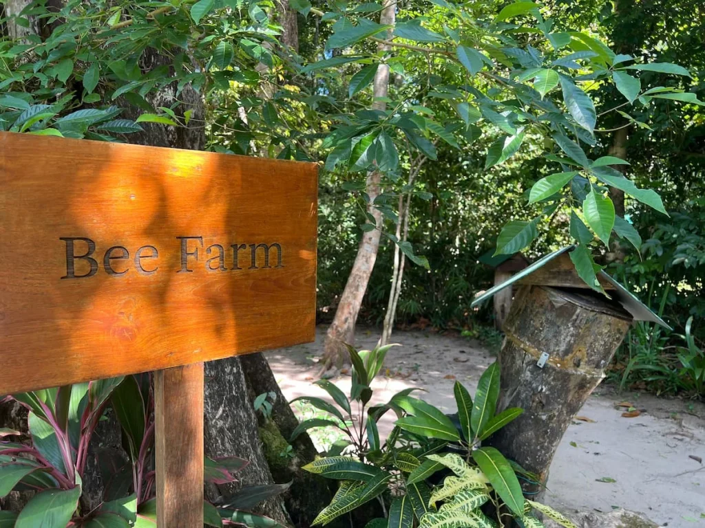 Bee Farm wooden sign at the Permaculture Garden at The datai Langkawi
