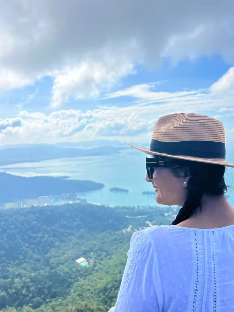 Things to do in Langkawi: Bejal looking out to views of the SkyCab cable cars and mountains and sea