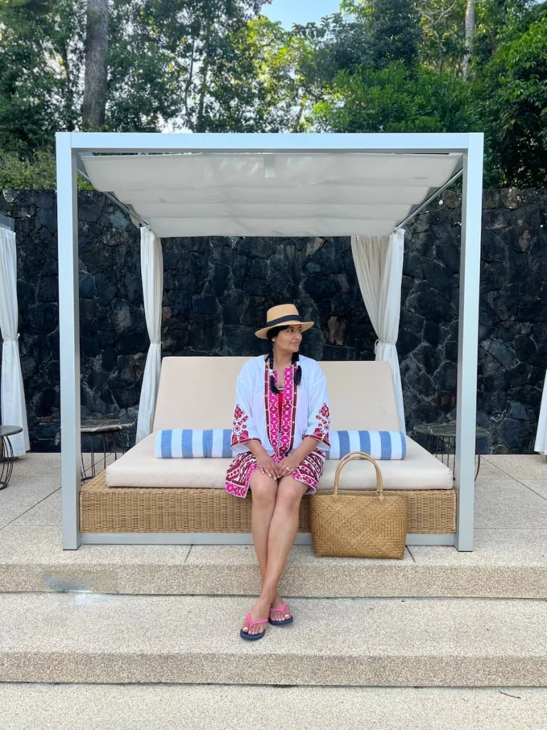 Bejal sitting on a Cabana at Family Pool at The datai Langkaw
