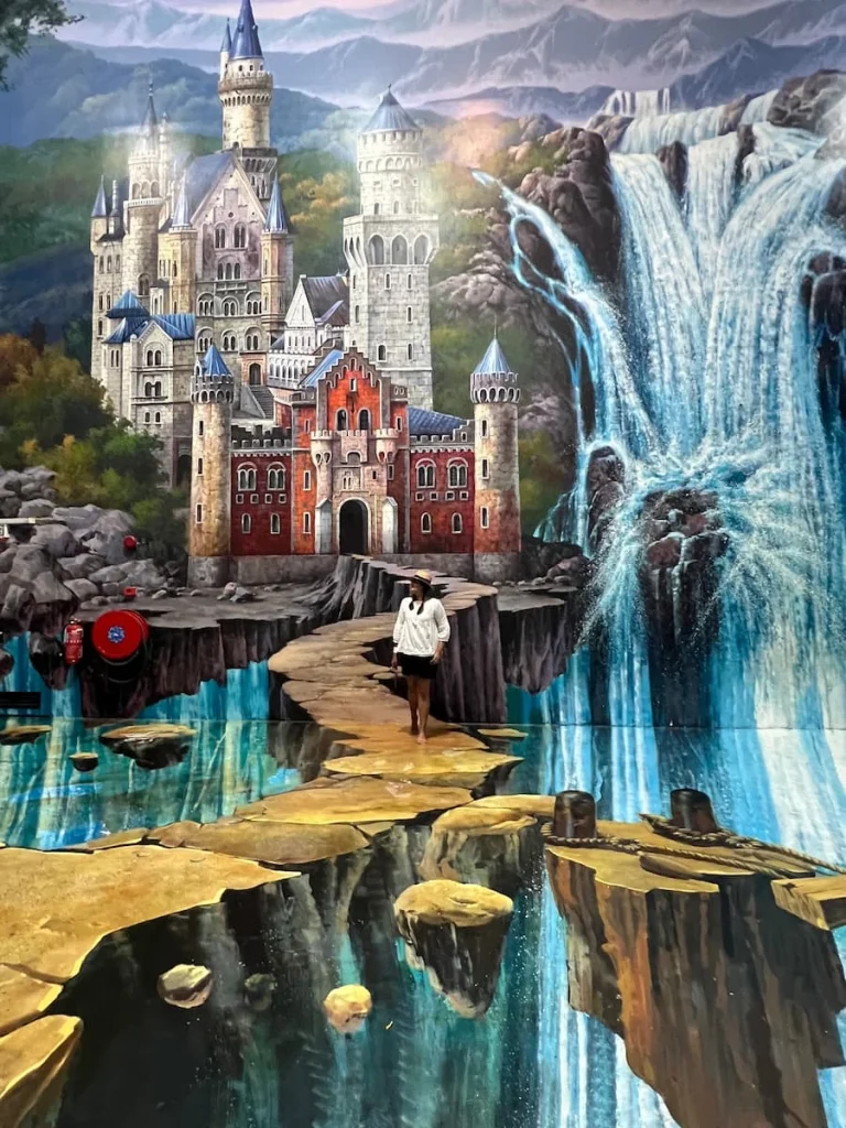 Things to do in Langkawi: Bejal walking across suspended bridge at 3D Art Museum, Langkawi