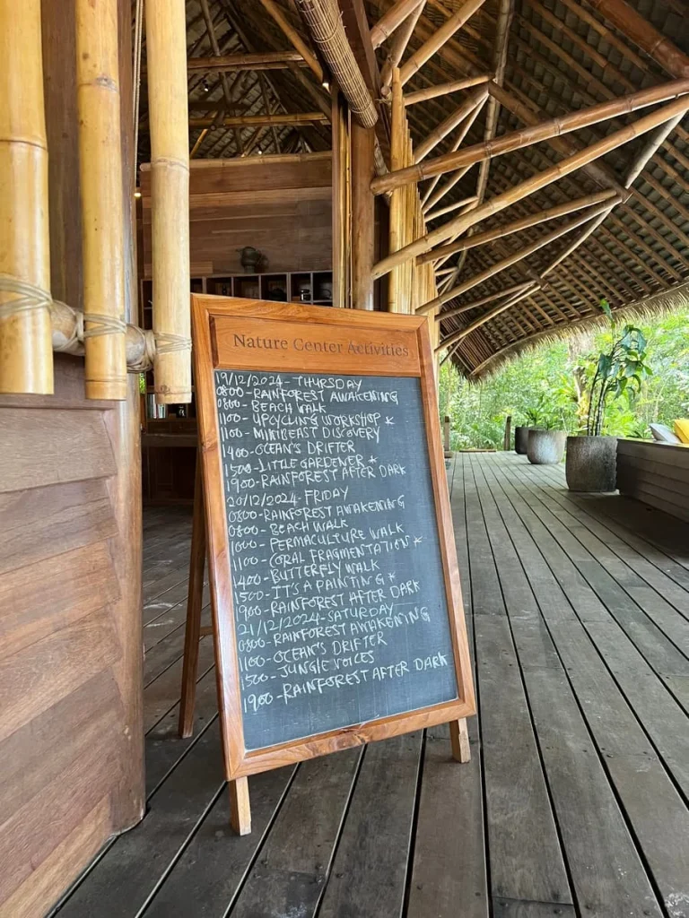 Board with daily Nature Centre activities at The Nature Centre, Datai