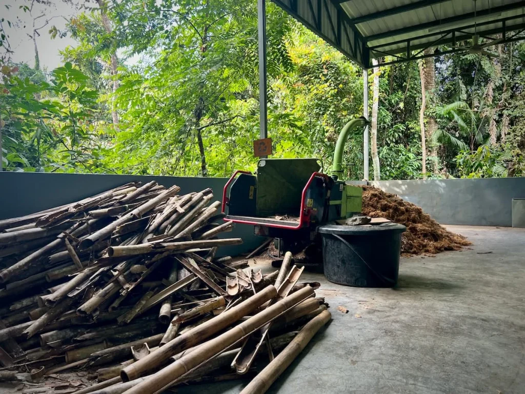 Sustainability at The Datai Langkawi: Coconut shelss ready to be moxed with food waste to make compost