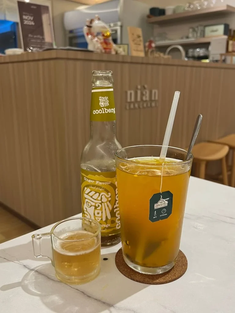 Vegan and Vegetarian food in Langkawi: Coolberg malt drink and passionfruit Earl grey tea at Nian Cafe
