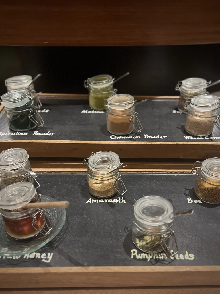 Health and wellness powders at breakfast at The Datai