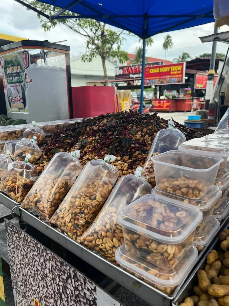Vegan and Vegetarian food in Langkawi: Another nut stall at Kuah night market with chillies