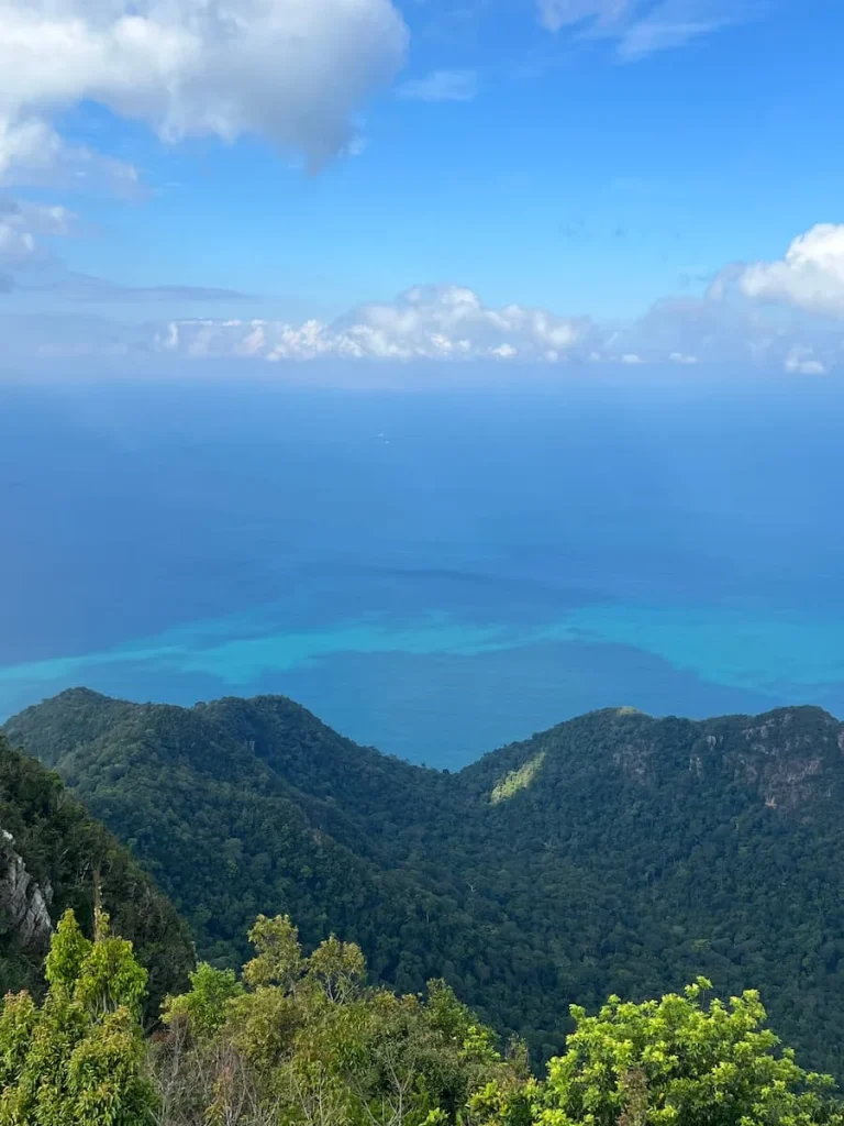 Things to do in Langkawi: View of the rainforest with ocena in the background from the Skybridge walk