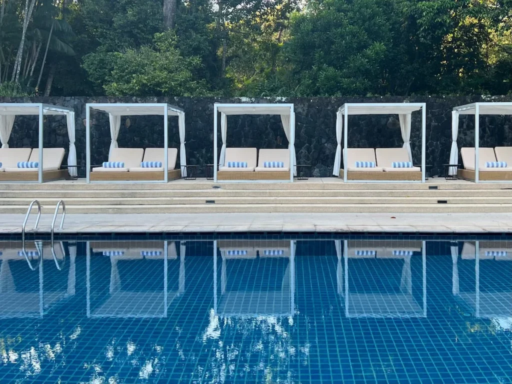 Row of Cabanas at The Family pool at The Datai Langkawi