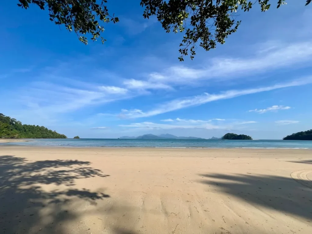 Sustainability at The Datai Langkawi: The Datai Bay with its powedery white sand, turquise blue sea and Tarutao Island in the distance