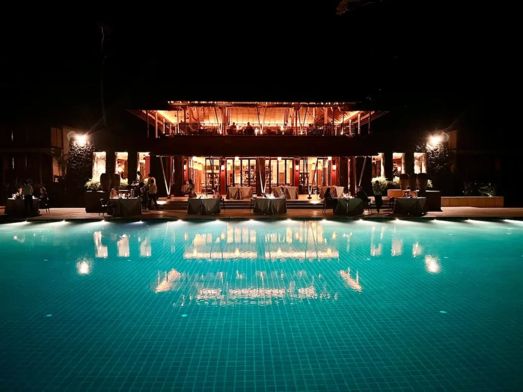 The Dining Room at dinner service in the dark at The Datai Langkawi