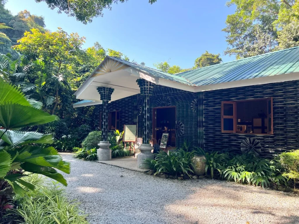 Sustainability at The Datai Langkawi: The Lab exterior covered in bottles at The Datai Langkawi