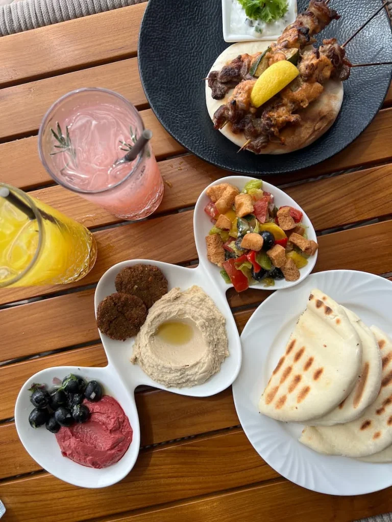 vegan and Vegetarian food in Langkawi: Top lay of mocktails and Mezze sharing platter at Breeze Lounge, The Westin