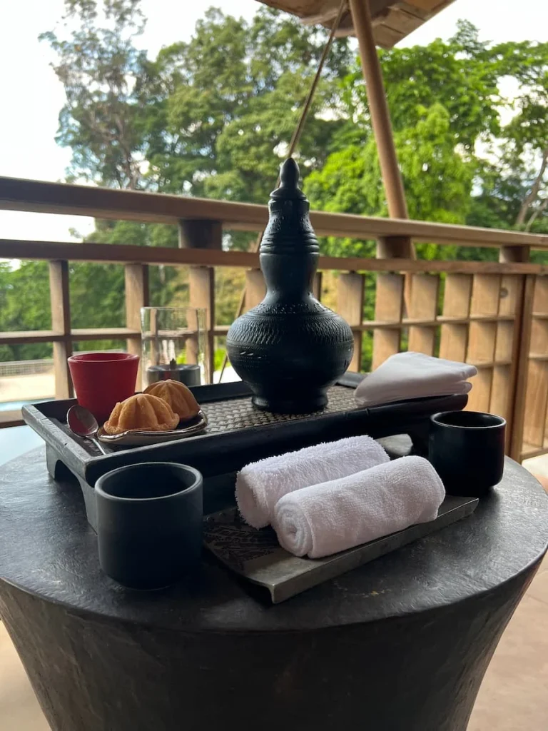 The lobby area at The Datai Langawi with 2 Malaysian white horse statues