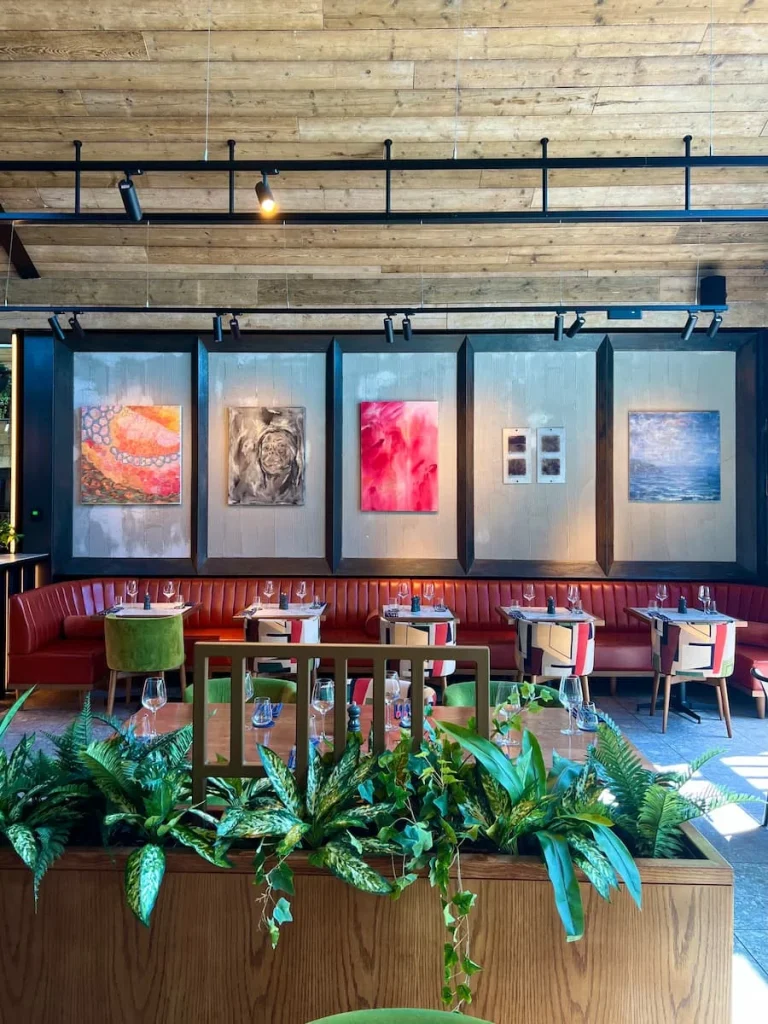 Back wall and side seating at Fifty The Street restaurant