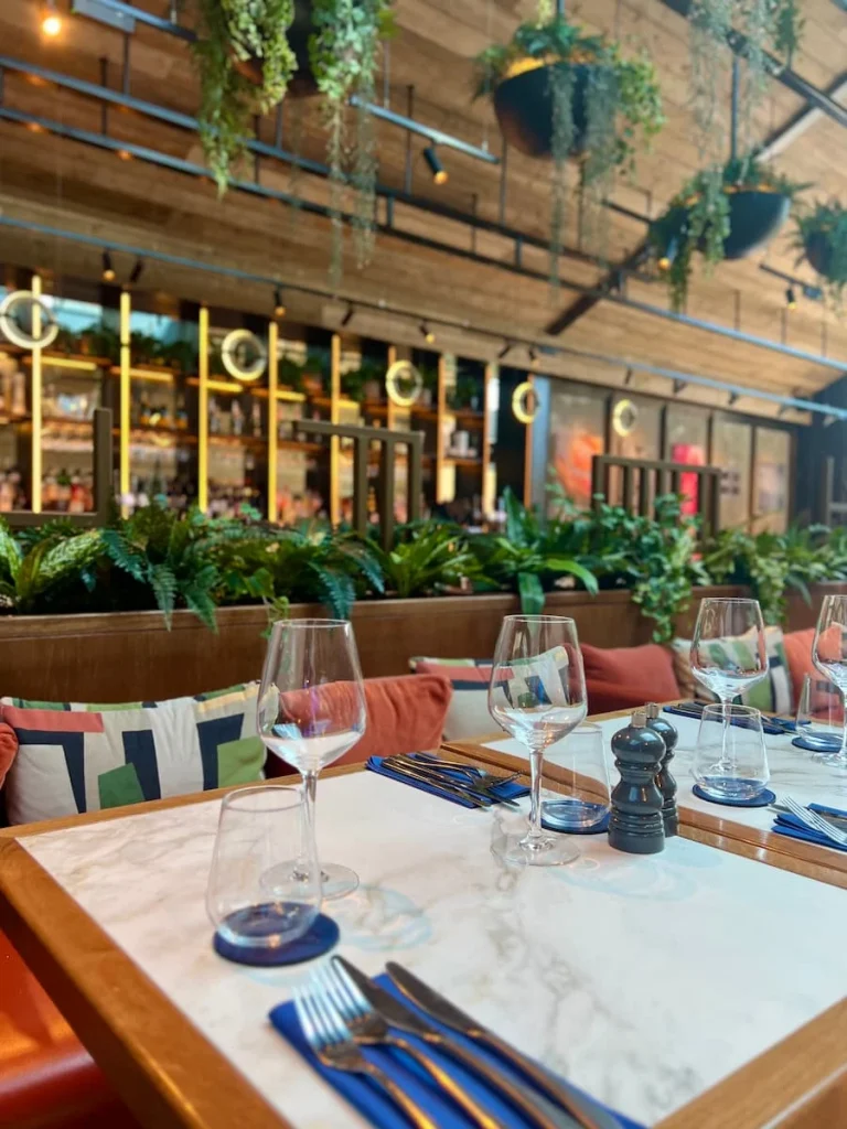 Table top and cutlery close-up at Fifty The Street restaurant, Loughborough
