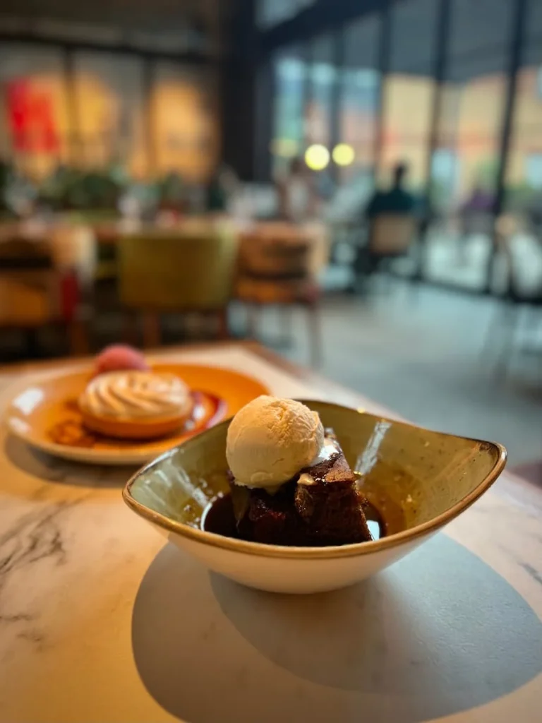 The sticky toffee pudding with ice cream at Fifty The Street, Loughborough