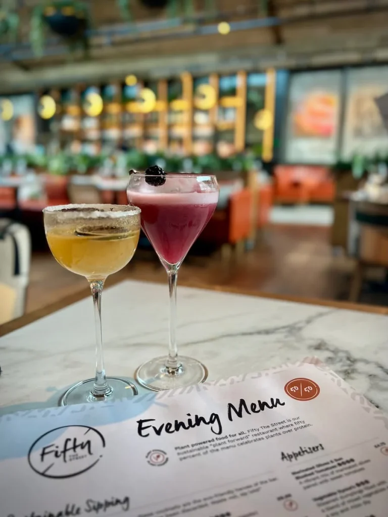 When Tom met Marg and Berry Foamy cockatils on the Fifty The Street menu with the bar in the background, Loughborough