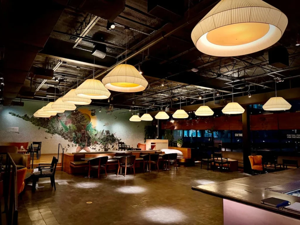 Bar area and indoor section of Wild Days Rooftop Bar in Washington DC at the Eaton DC HOoel