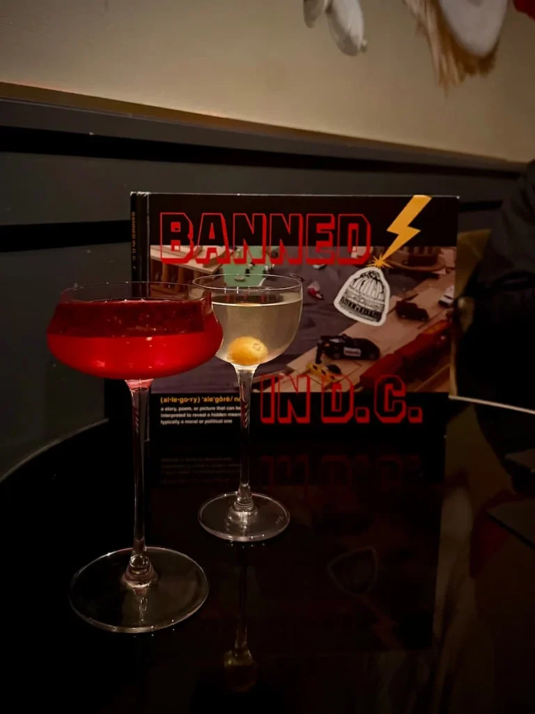 Cocktails with Banned in DC cocktail menu at Allegory, Washington DC