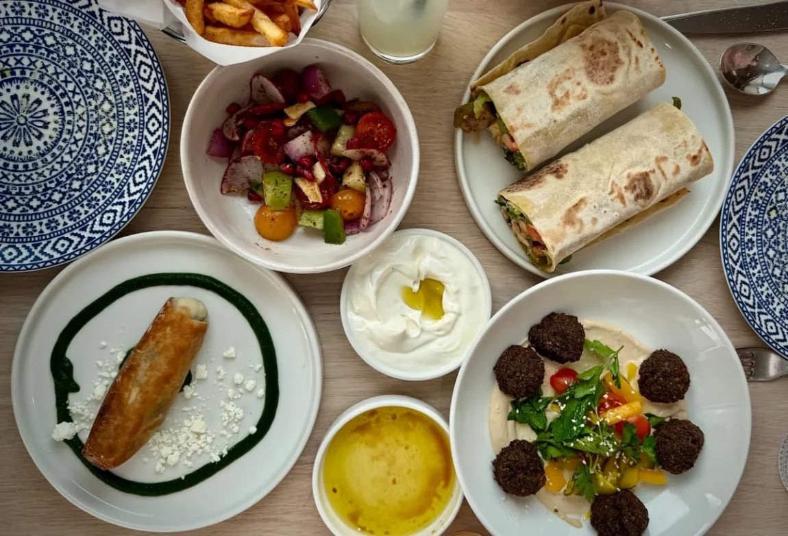 Flat lay of colourful different Mezze at Zaytinya, Washington DC