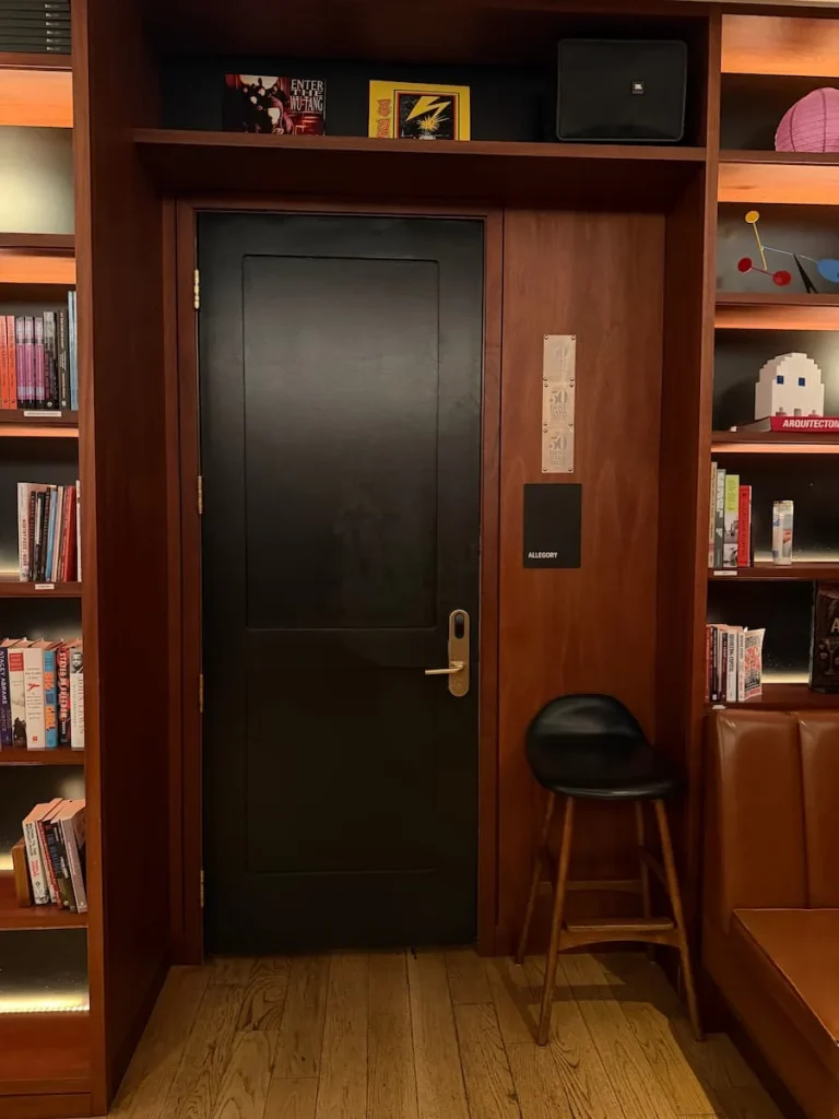 Hidden grey door of Allegory Bar, Eaton DC Hotel, Washington DC