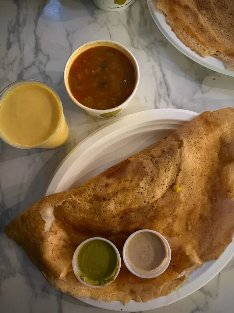 Top lay of DC dosa Dosa and chutneys at Union Market, Washington DC