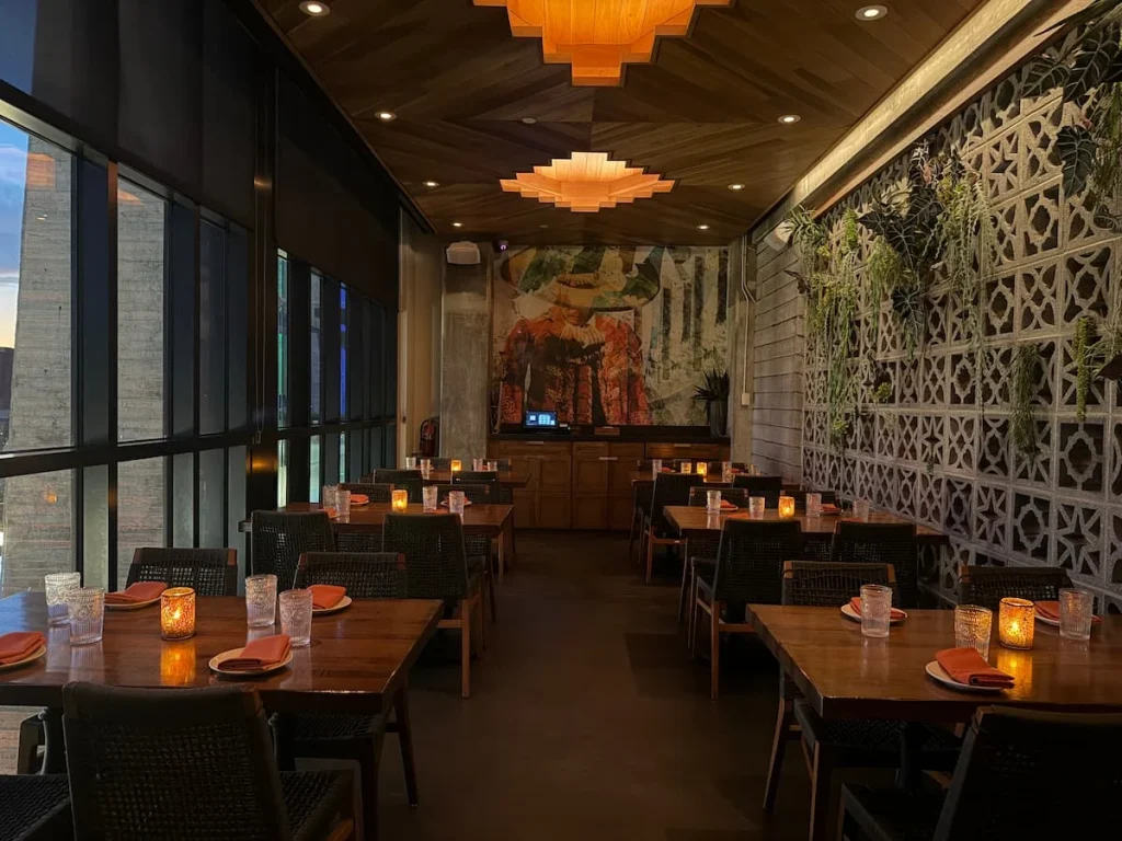 Upper interiors and seating areas at Mi Vida, Washington DC with Mexican inspired decor