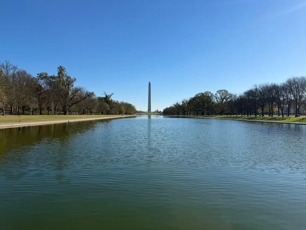 The Lincoln Memorial Reflecting Pool with the Washington Monument in the background