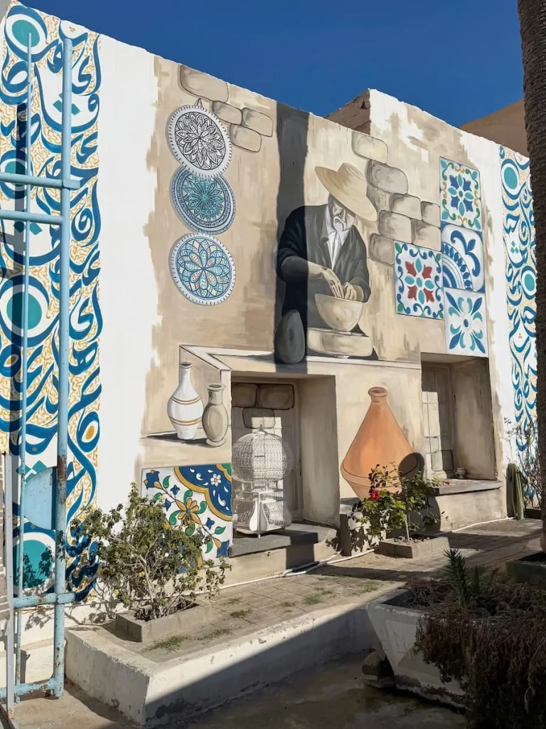 Houmt Souk blue and white street art, Djerba. The design in quite unique and geoterical