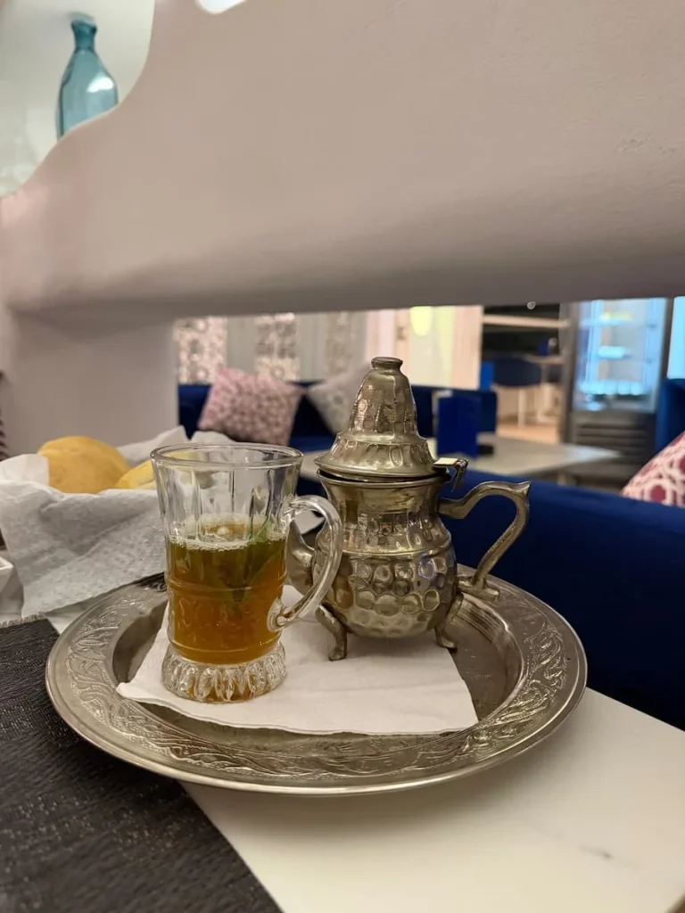 Mint Tea at Blue Blu, Sidi Bou Said, Tunisia with a small traditional tea pot