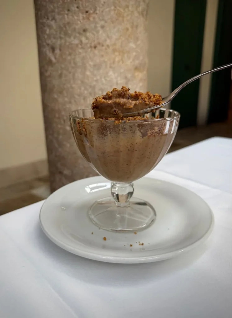 Pistachio desert in a small glass at Fondour el Attarine, Tunis Medina, Tunisia