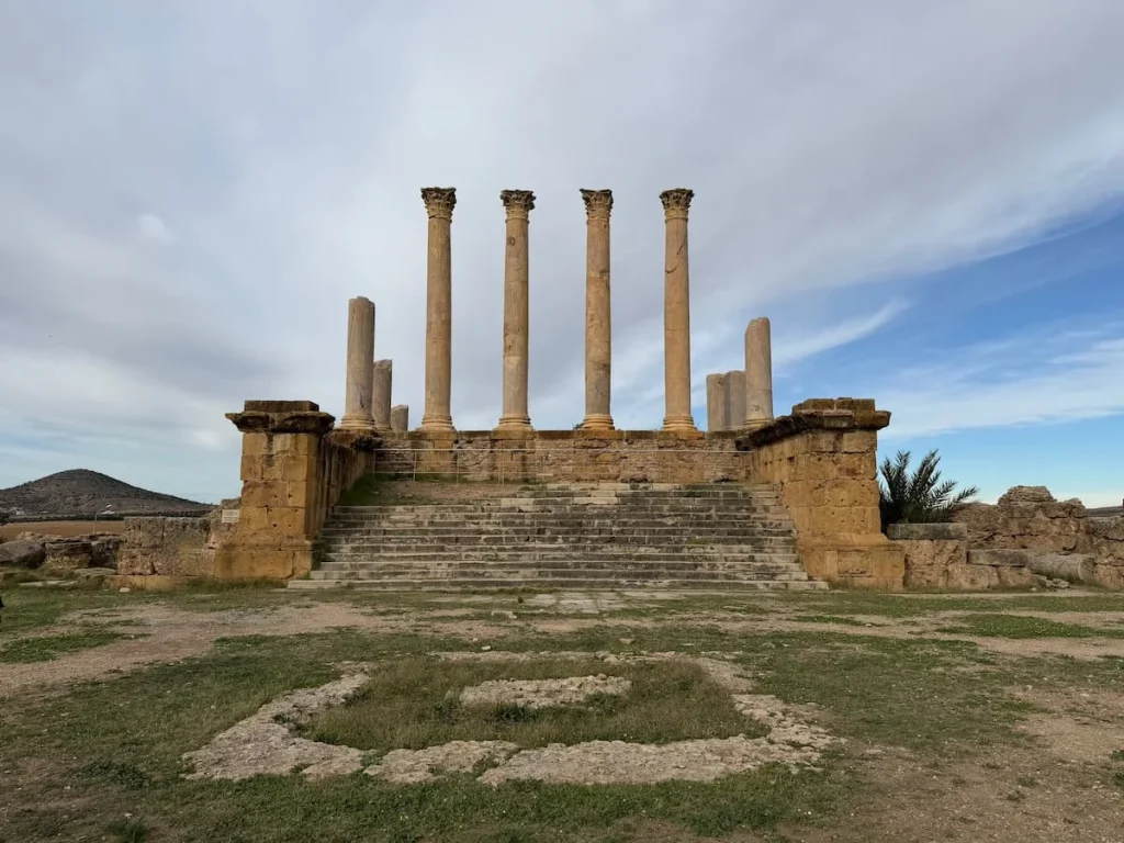 Thuburbo Maius ruins, Tunisia with its impressive Capitol building and columns