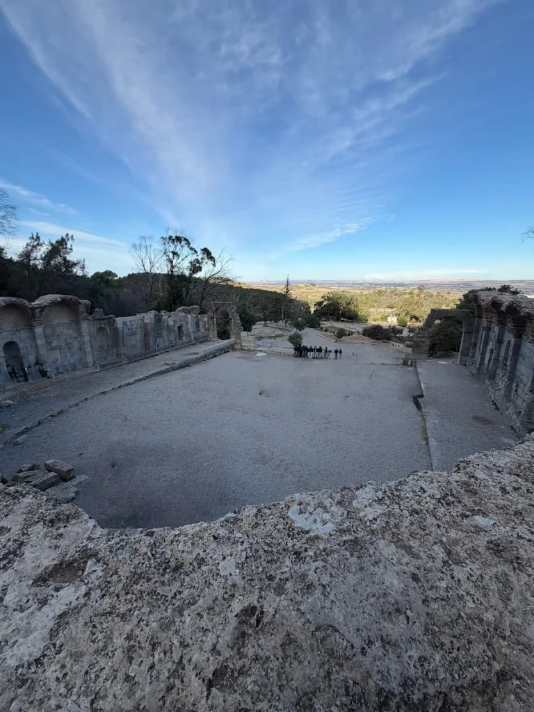 Zaghouan birds eye view Tunisia. There are views of the surrounding tons in the distance