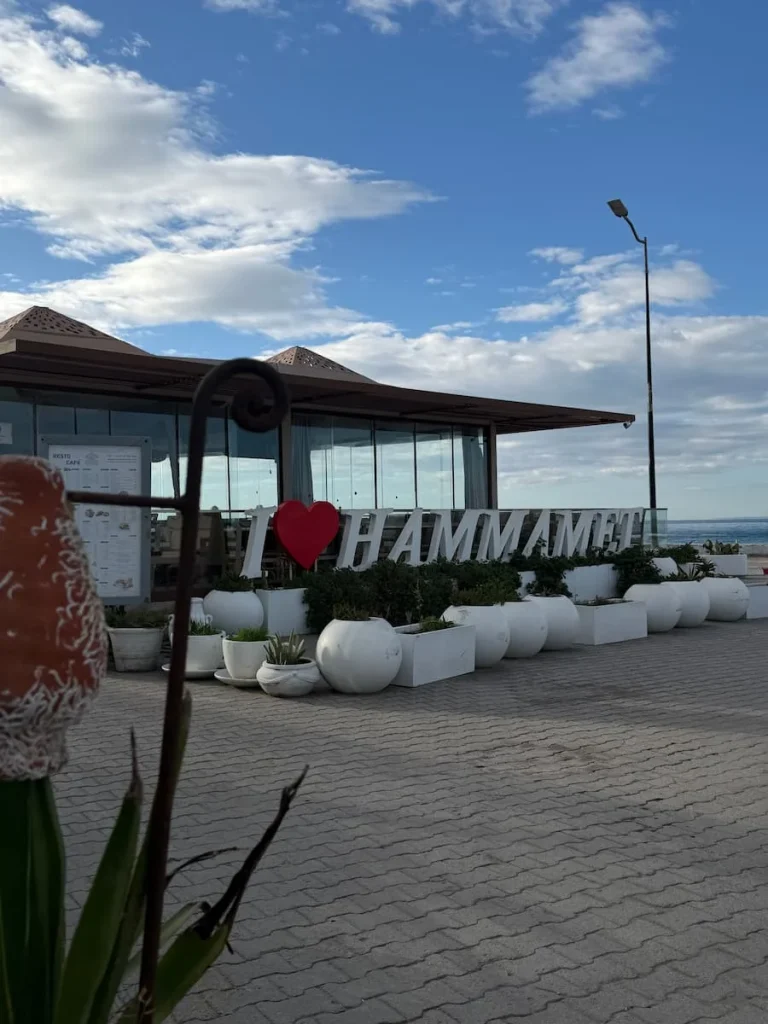Sidi Bou Hdid Cafe Exterior in the centre of Hammamet with sea views to the left